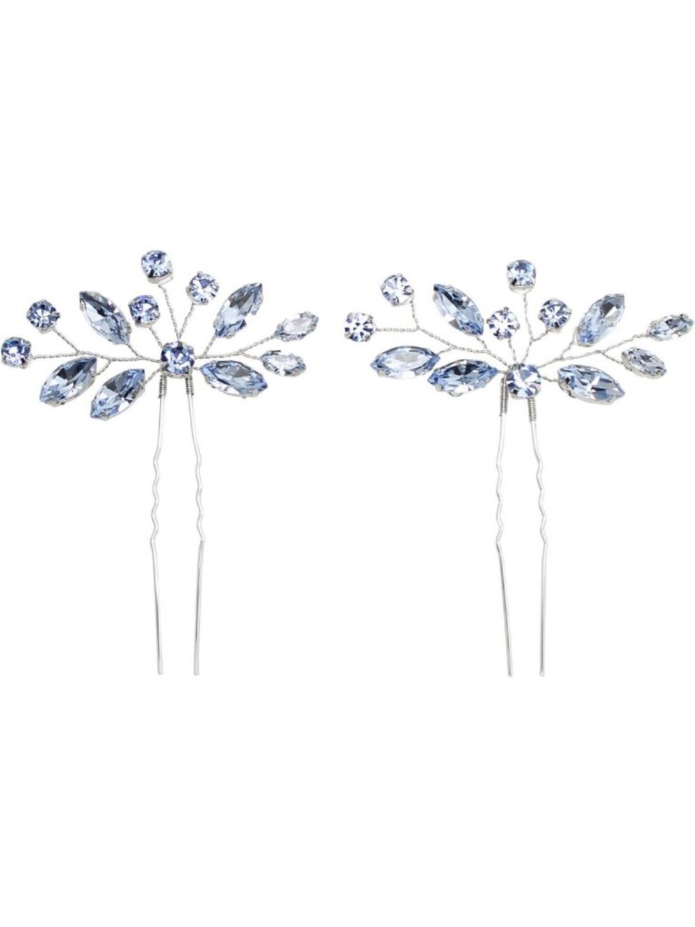 Light Blue Rhinestone Floral Hair Pins Set | Elegant Crystal Accessories (2 Pcs)